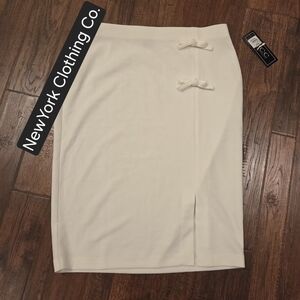 NYCC Pencil Skirt Womens M White Bow Detail Unlined Stretch